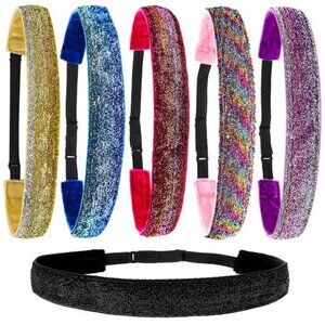 Glitter Headbands for Girls Kids Non Slip Adjustable Stretch Hair Bands 6 Pack